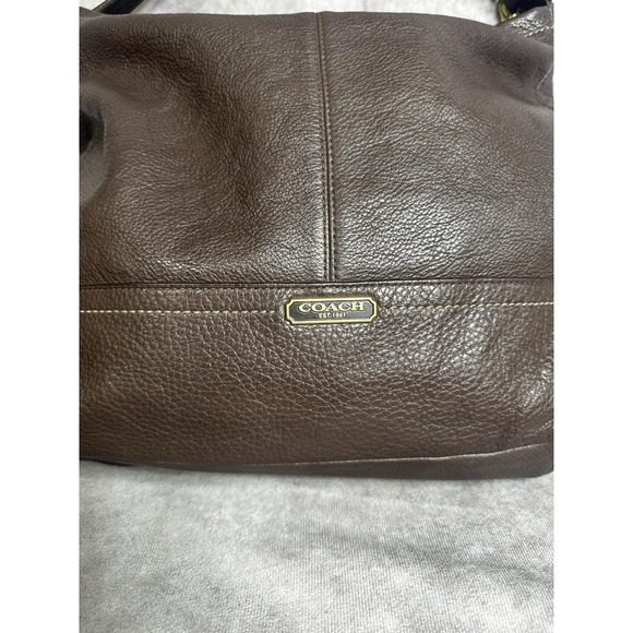 Coach F23293 Pebble Leather Hobo 2Way Shoulder Hand Bag Zip Closure Brown - Picture 4 of 10